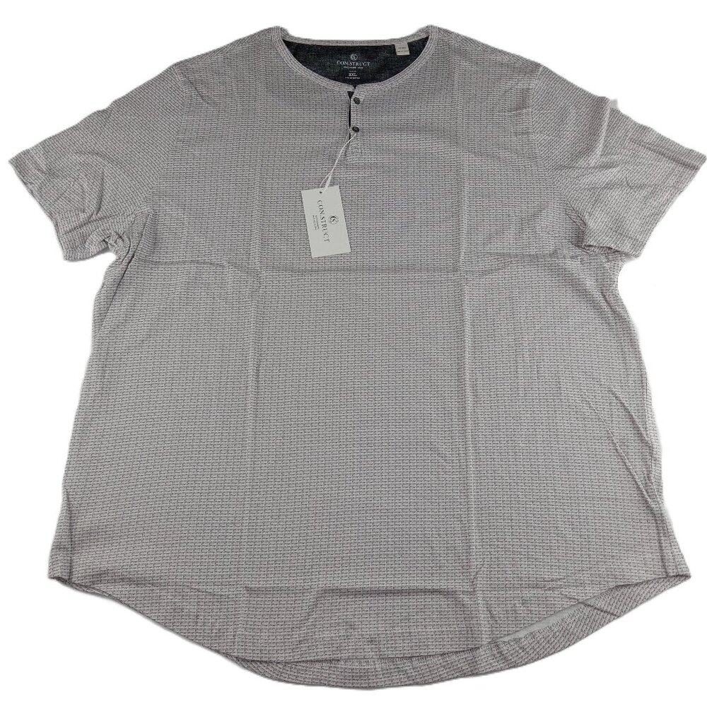 Con.Struct Men's Henley Tee T-Shirt Size XXL Taupe Print Cotton Short Sleeve